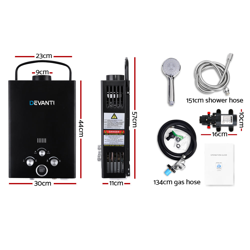 Devanti Outdoor Portable LPG Gas Hot Water Heater Shower Head 12V Wate