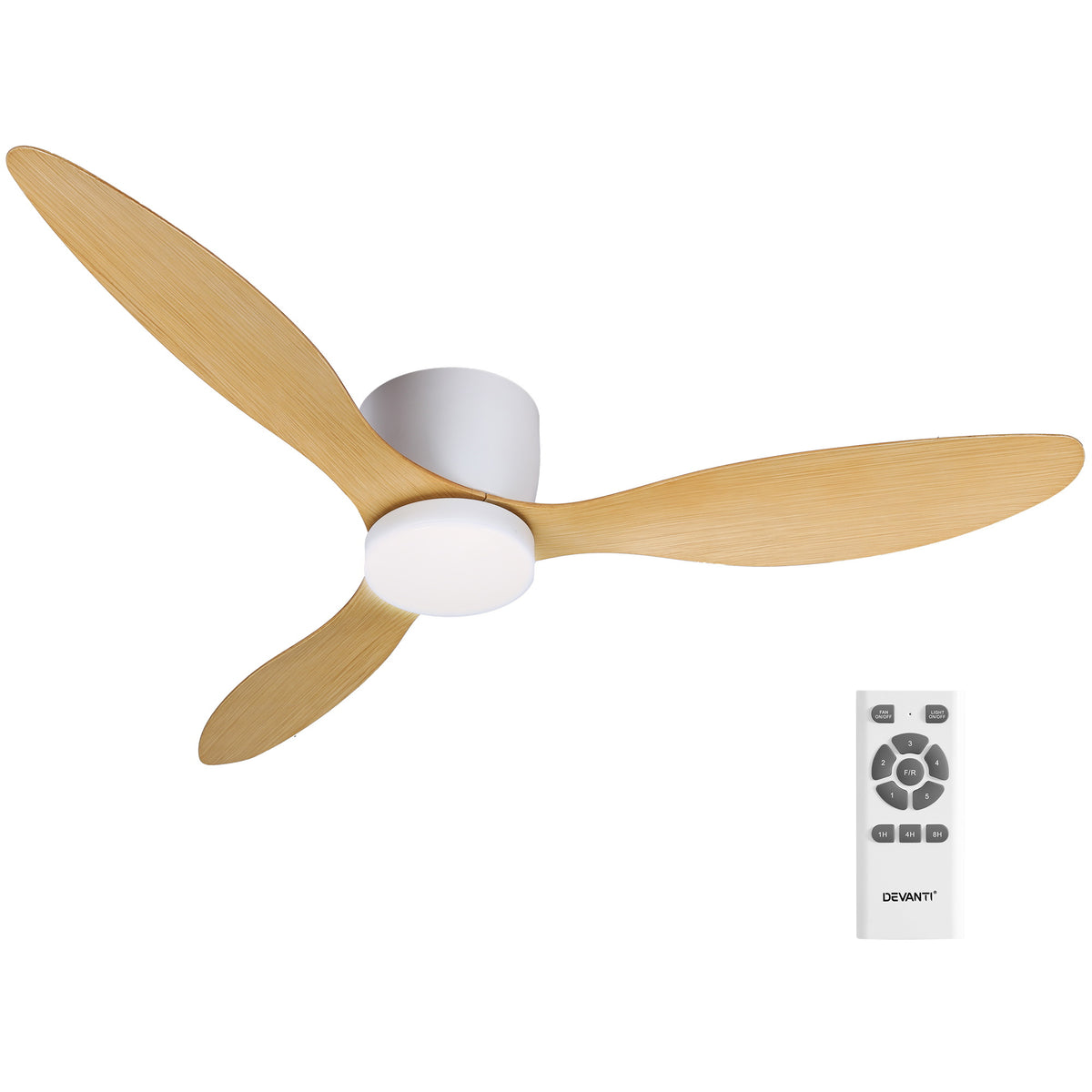 Devanti 52 Ceiling Fan DC Motor w/Light w/Remote - Light Wood