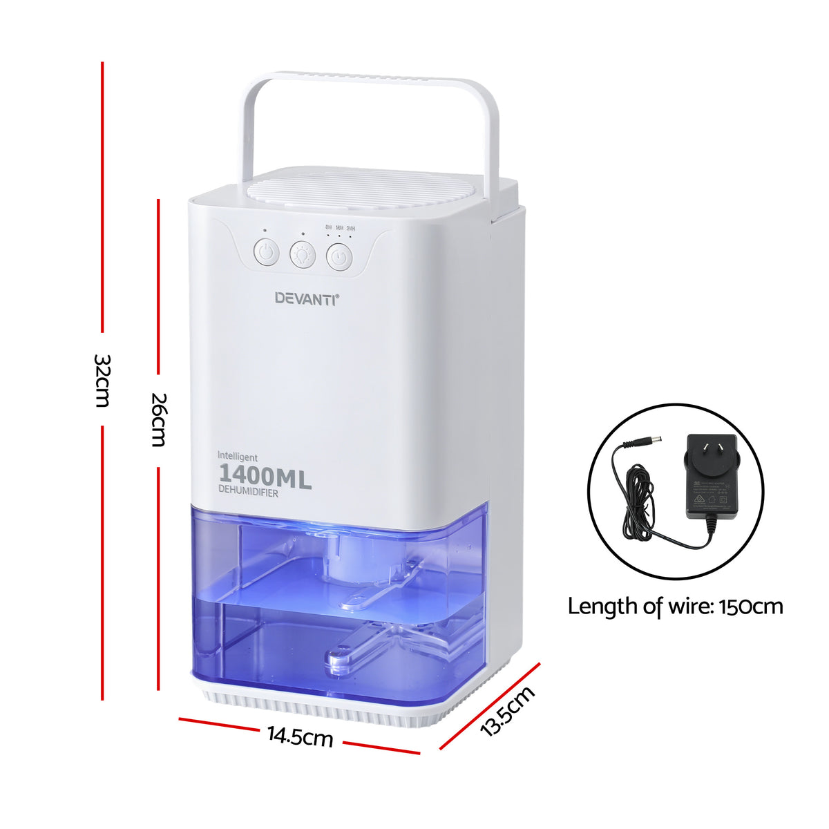 Devanti 1400ML Portable Dehumidifier Quiet Sleep Mode Timer Auto Off B