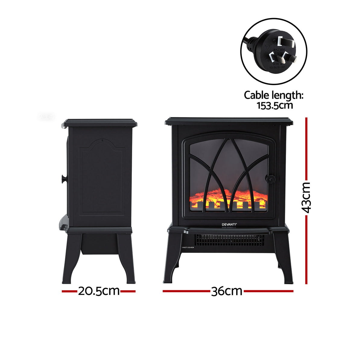 Devanti 2000W Electric Fireplace Heater Stove Freestanding 3D Flame Ef