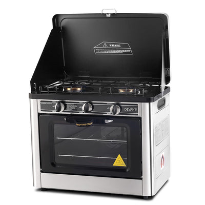 Devanti 3 Burner Portable Oven - Silver and Black - Devanti