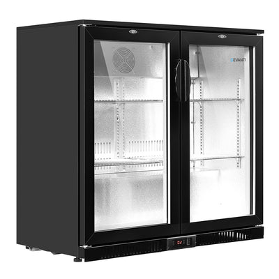 Devanti Bar Fridge 2 Glass Door Commercial Display Freezer Drink Beverage Cooler Black - Devanti