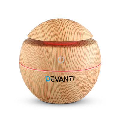 Devanti Aromatherapy Diffuser Aroma Essential Oils Air Humidifier LED Light 130ml Light Wood Grain