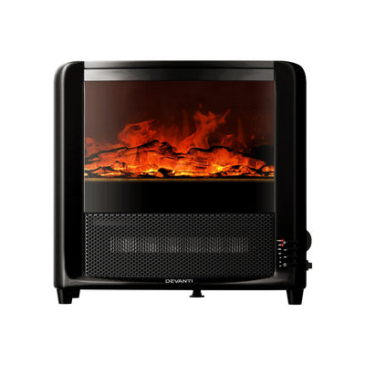 Devanti Electric Fireplace 3D Flame Effect Timer Portable Indoor Heater 2000W - Devanti