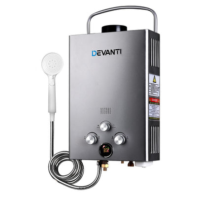 Devanti Gas Hot Water Heater Portable Shower Camping LPG Outdoor Instant Grey - Devanti