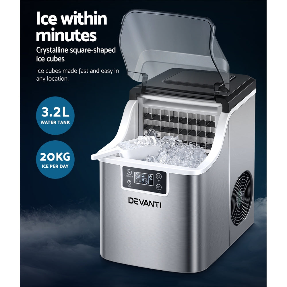 Devanti Ice Maker Machine Commercial Portable Ice Cube Tray Countertop