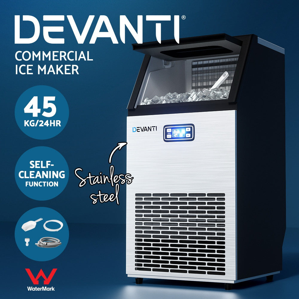 Devanti Commercial Ice Maker Machine 45kg Ice Cube Tray Bar Stainless