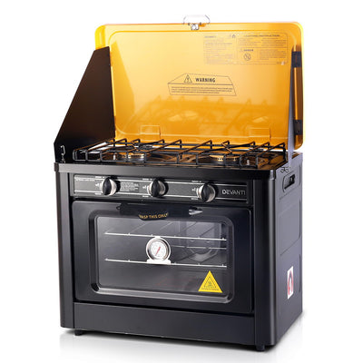 Devanti 3 Burner Portable Oven - Black and Yellow - Devanti